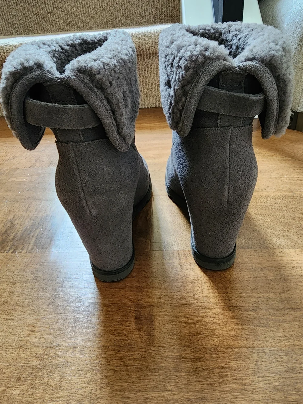 UGG Wedge Ankle Boots with Shearling Cuff - Gray